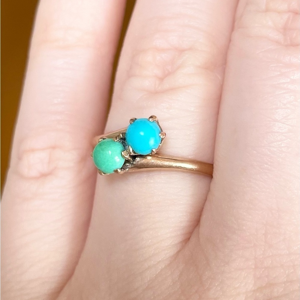 Victorian Edwardian Turquoise sleeping beauty green blue bypass 9k gold … - Picture 3 of 10